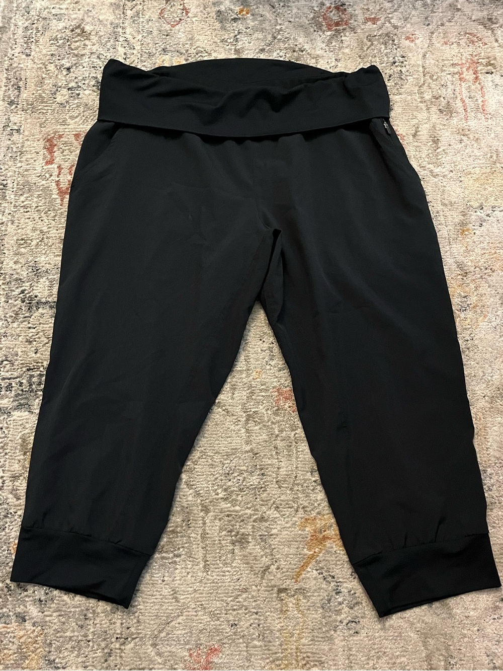 Fabletics black Capri pants with fold over waistband